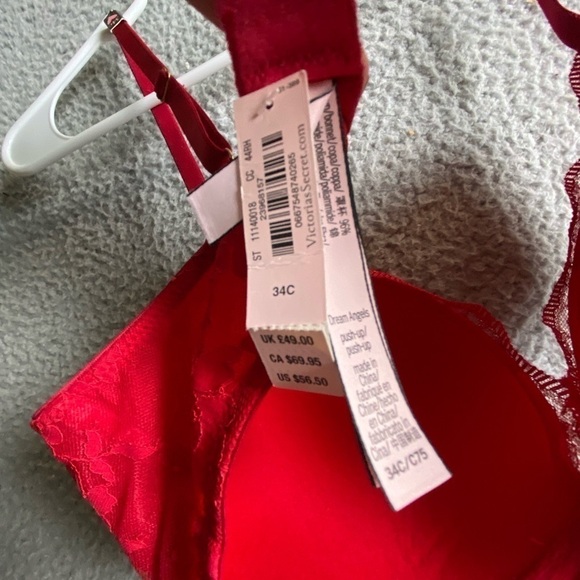 Victorias Secret Womens Bra 34C Red Gold Lace Push Up - Picture 4 of 10